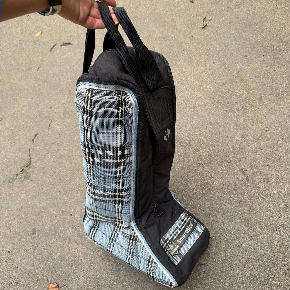 Kensington Smart Blue Plaid Equestrian Western Cowboy Boot Bag 21" Tall approx